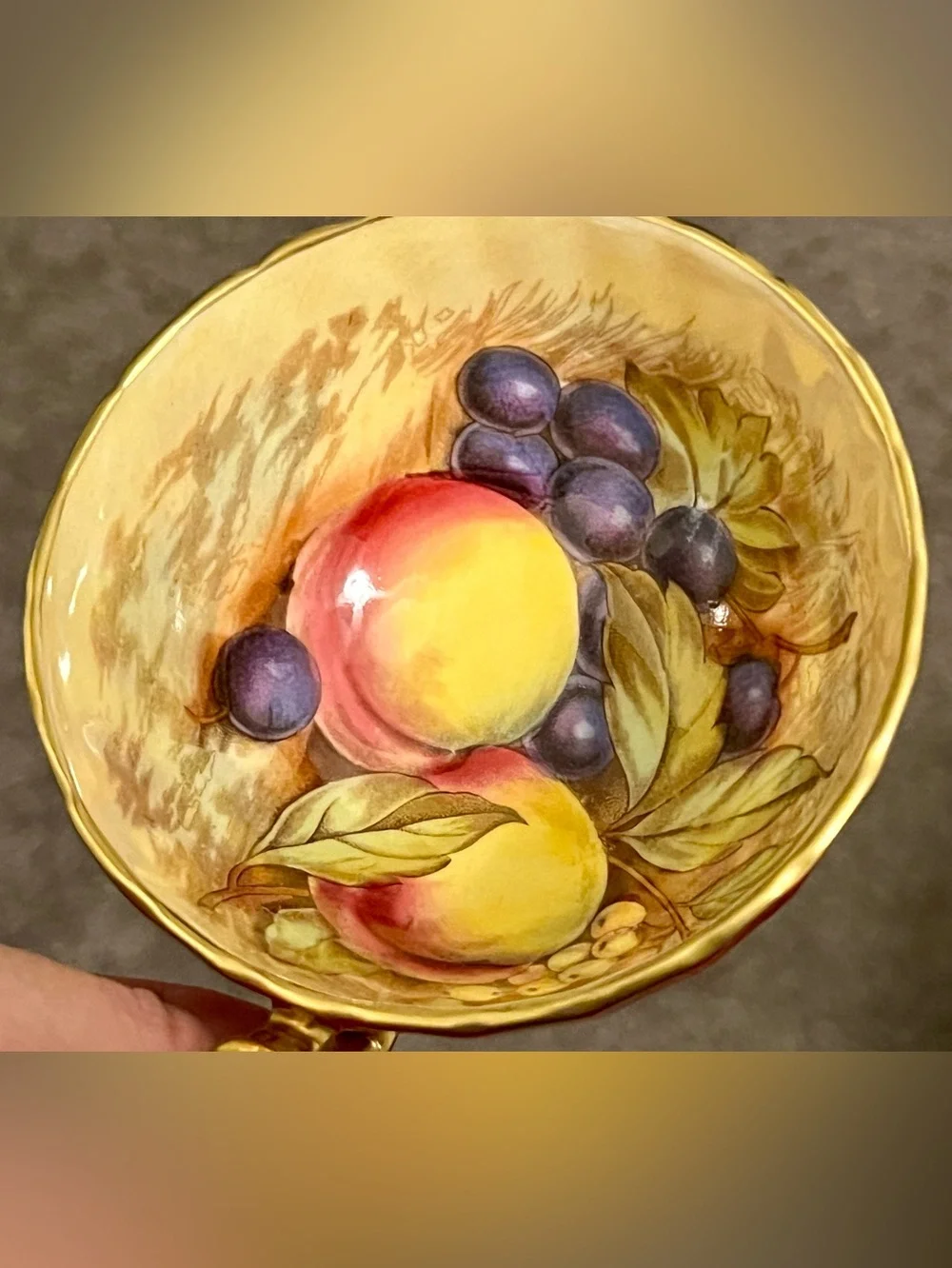 🍑Aynsley Orchard Fruit 1034 Vintage UK Fine Bone China 24K Gold Tea Cup & Saucer